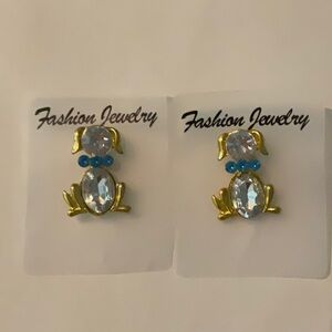 🟧NWT 2 Gold Dog Pins With Blue & Clear Crystals/Rhinestones, Handcrafted